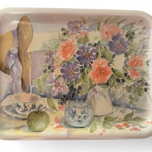 Floral Watercolor Decorative Tray Vintage made in Italy